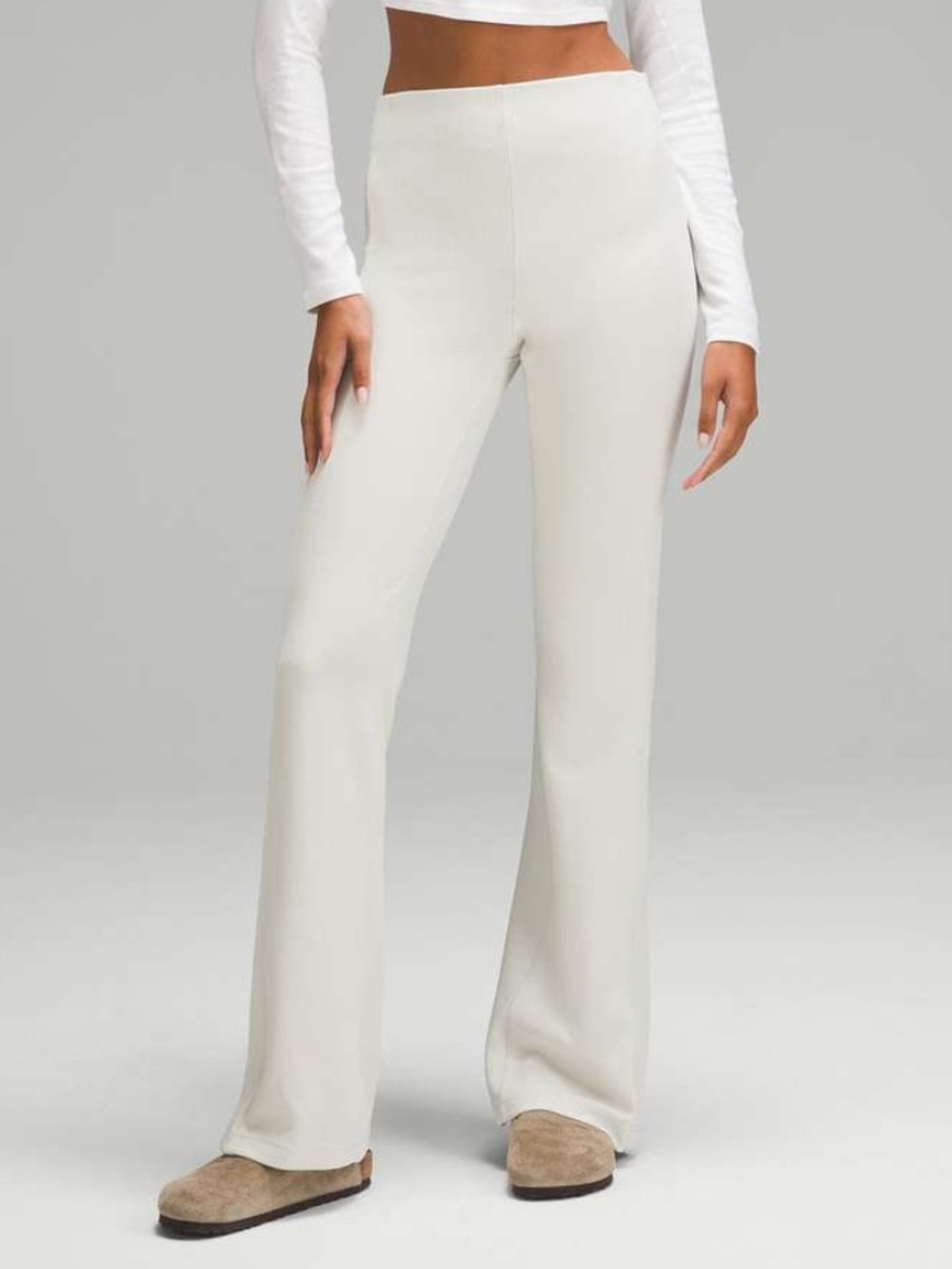 Lululemon High-Rise Ribbed Wide Leg Pants in Cream